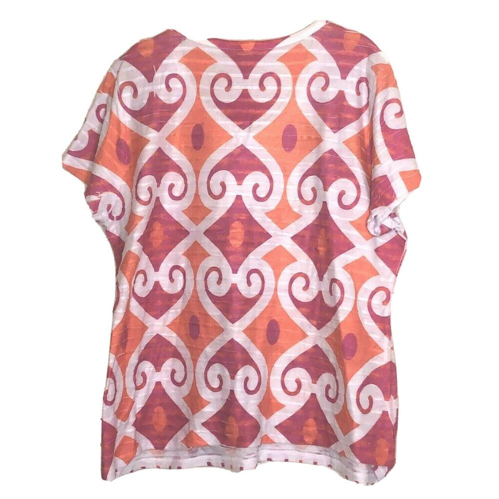 JM Collection Womens Tee Shirt XL White Pink Coral Print Short Sleeve - Picture 2 of 4